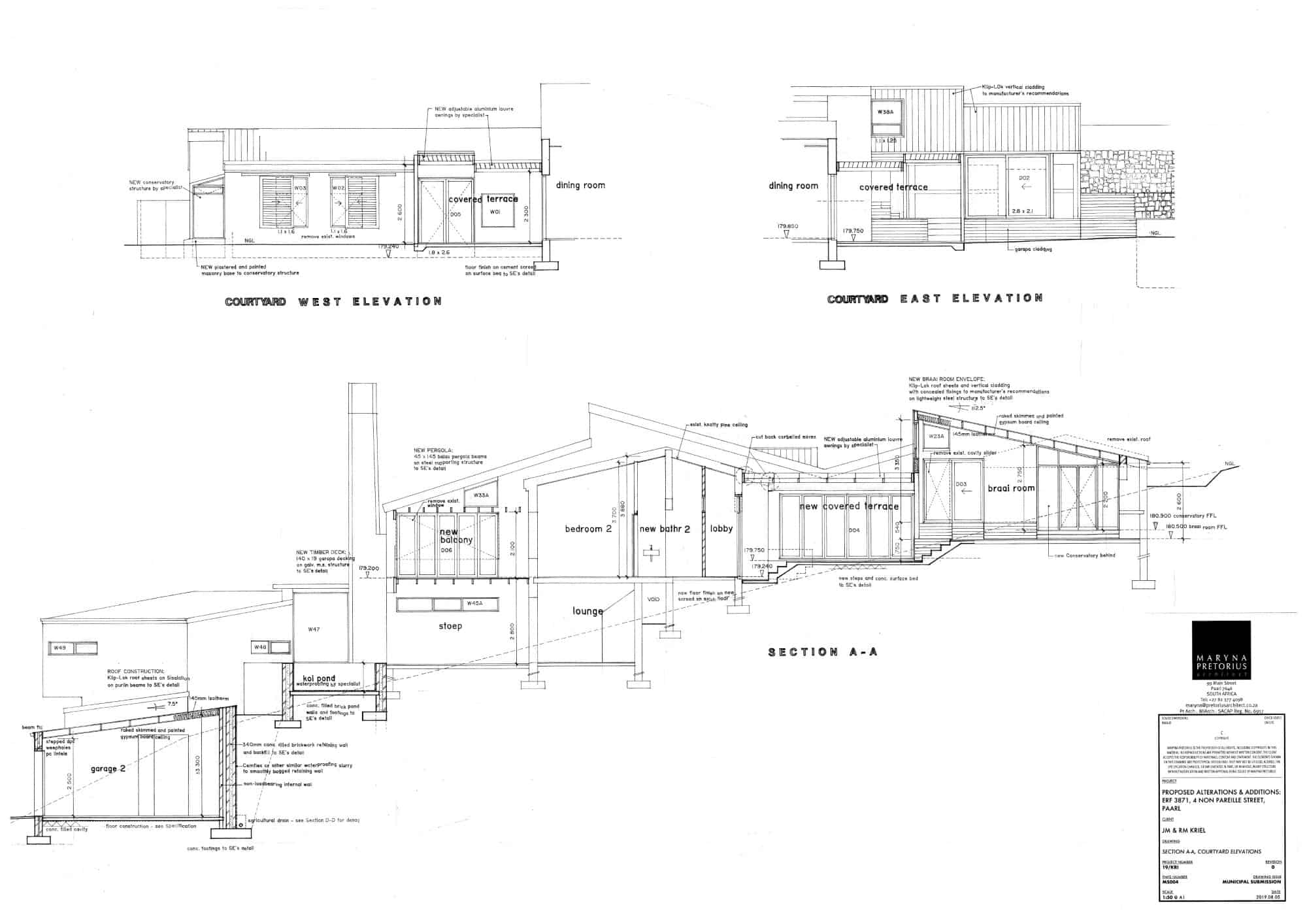 section a-a courtyard elevations